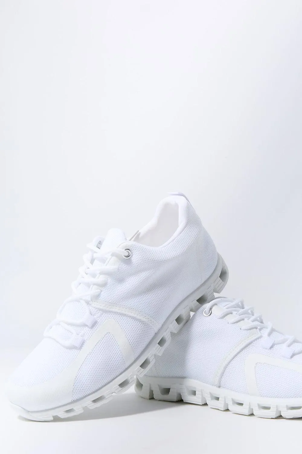 White Knit Lace Up Running Shoe