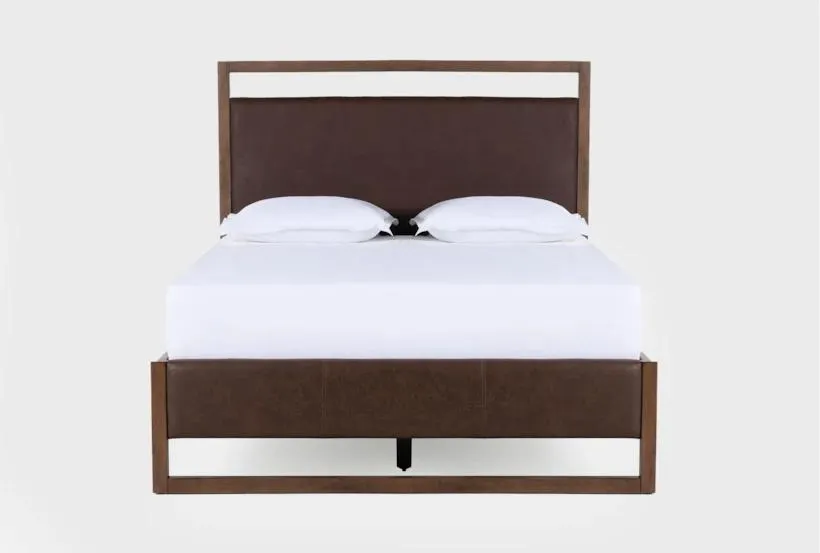 Sawyer Brown Walnut Queen Upholstered & Wood Platform Bed | LED Lights