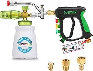 DUSICHIN Short Pressure Washer Gun with Foam Cannon,Dual Connector Accessory, Car Wash Foam Cannon Kit 1/4 Inch Quick Connector, 5 Pressure Washer Nozzle Tips,Double Tip Attachment For Soap Cannon