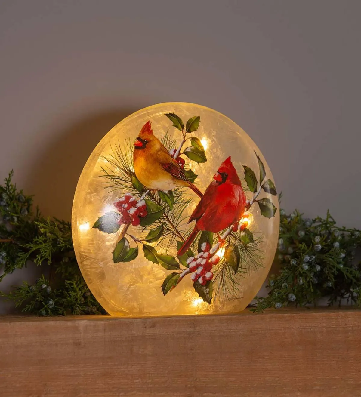 Winter Cardinals Frosted Glass Accent Light