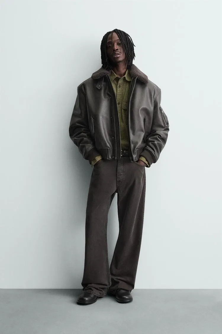 FAUX LEATHER JACKET WITH REMOVABLE COLLAR