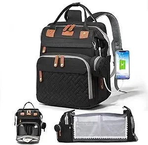 Diaper Bag with Changing Station, Multifunction Travel Baby Bag, Waterproof Baby Tote, Large Capacity Mommy Bag, Newborn Essentials Backpack Bag, Unisex, Black