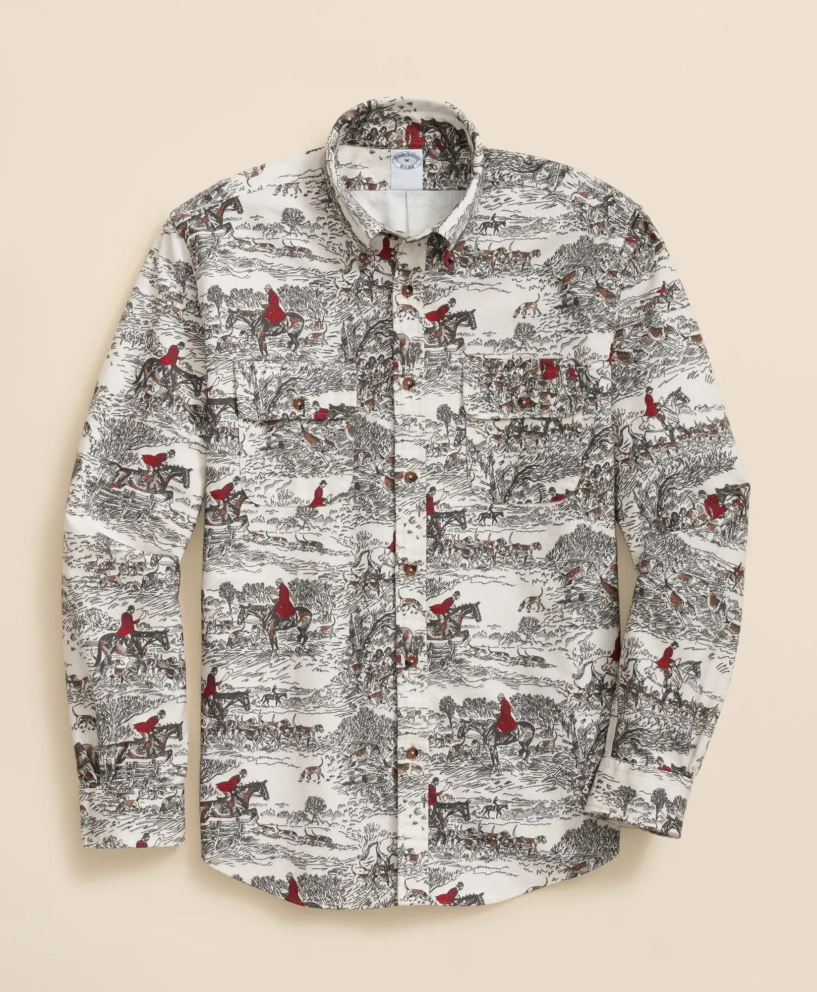 Cotton Flannel Archive Equestrian Print Sport Shirt
