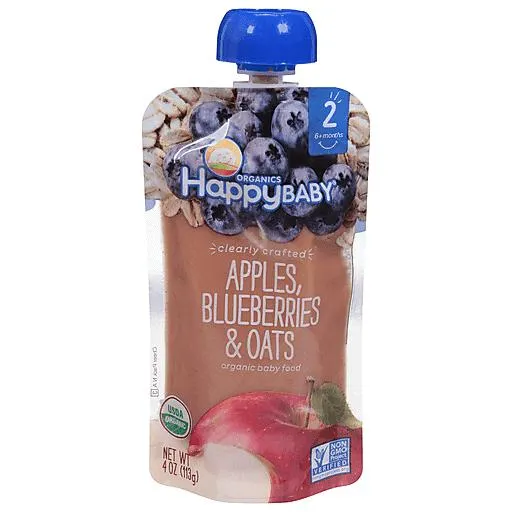 Happy Baby Organics Non-GMO Apples Blueberries & Oats Stage 2 Baby Food 4 oz bag