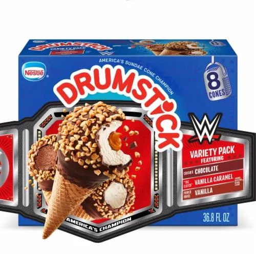 Drumstick Chocolate, Vanilla, Vanilla Caramel Cones Variety Pack, 8 Count