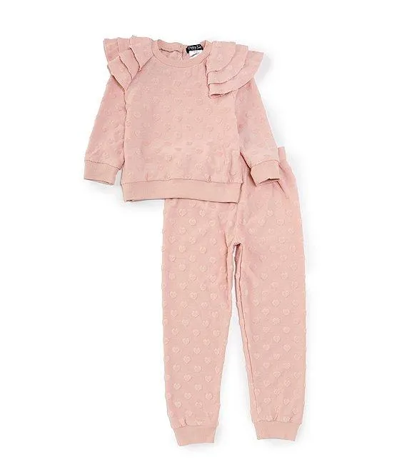 Little Girls 2T-4T Long-Sleeve Ruffle-Detailed Top & Matching Jogger Pants Set