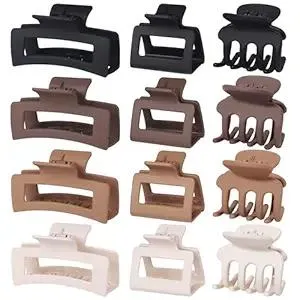3 Styles Hair Clips for Women: Small, Medium, Big Claw Clips (12 Pcs, Brown, Black) for Thin to Thick Hair; Compact Hair Clip Combination Pack for Girls