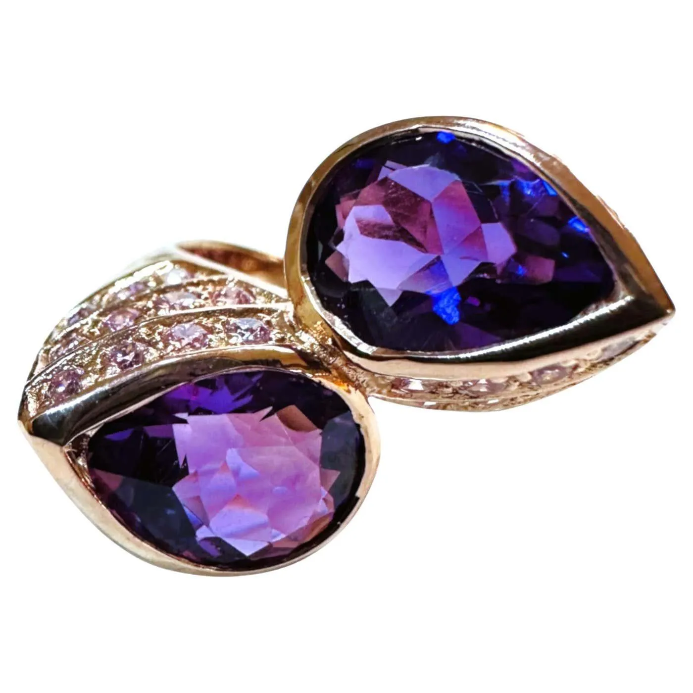 New 5.9 Carat Two Stone Amethyst & Diamond Cut Sapphire R Gold P Sterling Ring