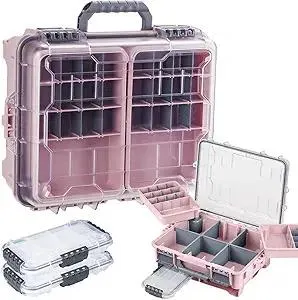 THKFISH Waterproof Tackle Box, Portable Fishing & Tackle Storage Box with Two 3500 Stowaway Boxes and Removable Dividers, Premium Tackle Box, Thicker Floating Airtight Stowaway,Pink/Green/Blue/Grey