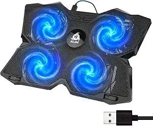 KLIM Wind Laptop Cooling Pad - More Than 500 000 Units Sold - New Version - The Most Powerful Rapid Action Cooling Fan - Laptop Stand with 4 Cooling Fans at 1200 RPM - USB Fan - PS5 PS4 - Blue