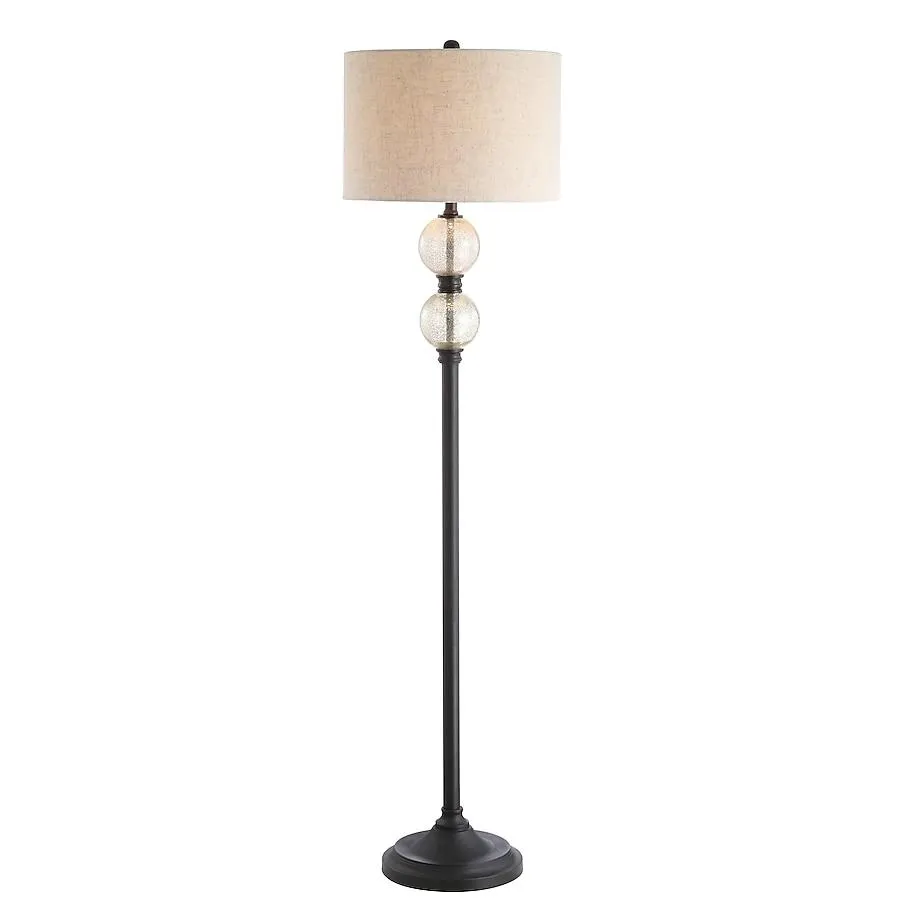 JONATHAN Y January Glass/Metal Traditional 60-in Oil Rubbed Bronze Shaded floor lamp Floor Lamp with Linen Shade