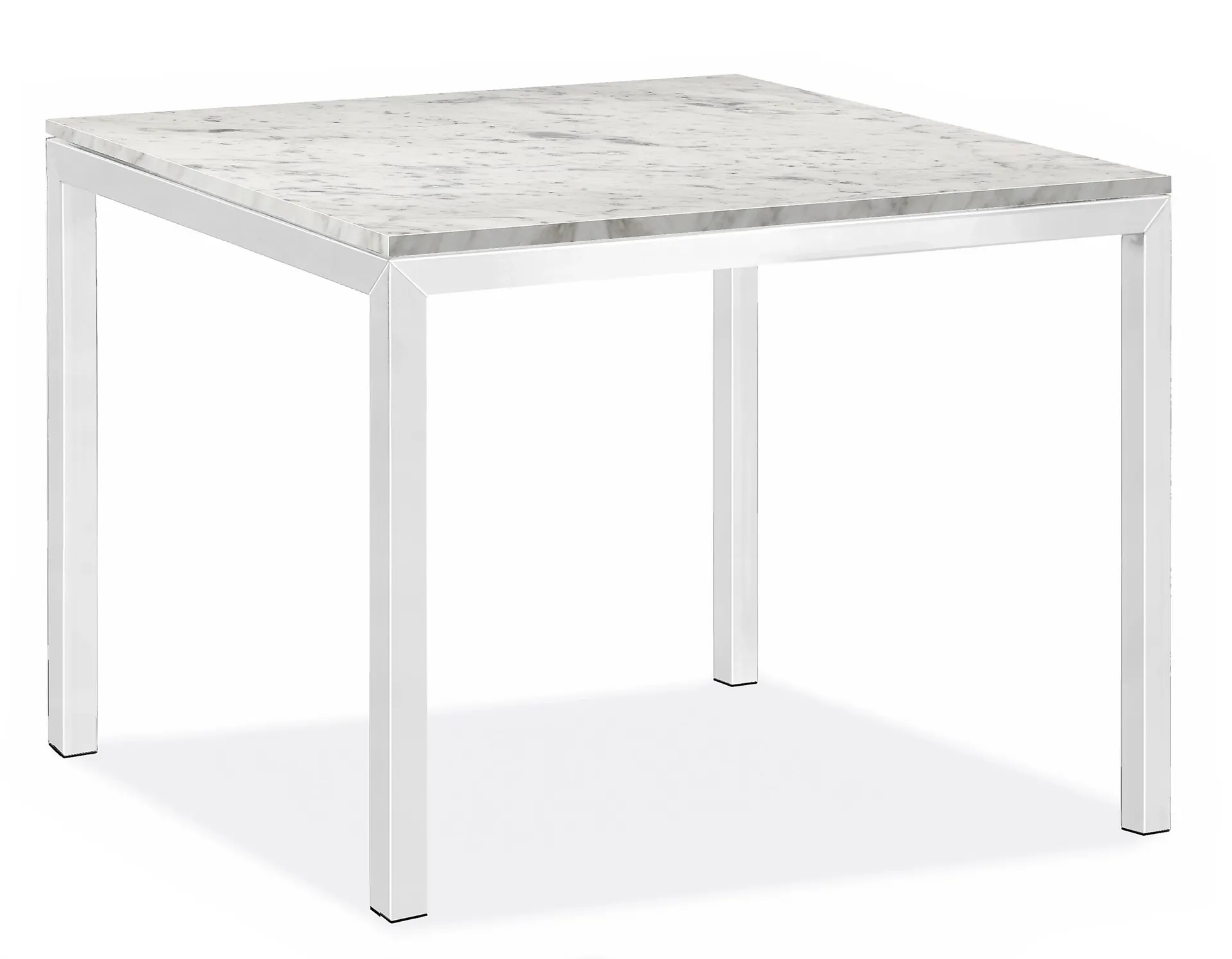 Parsons 56w 56d 29h Dining Table in 2" Stainless Steel with Venatino Marble Top