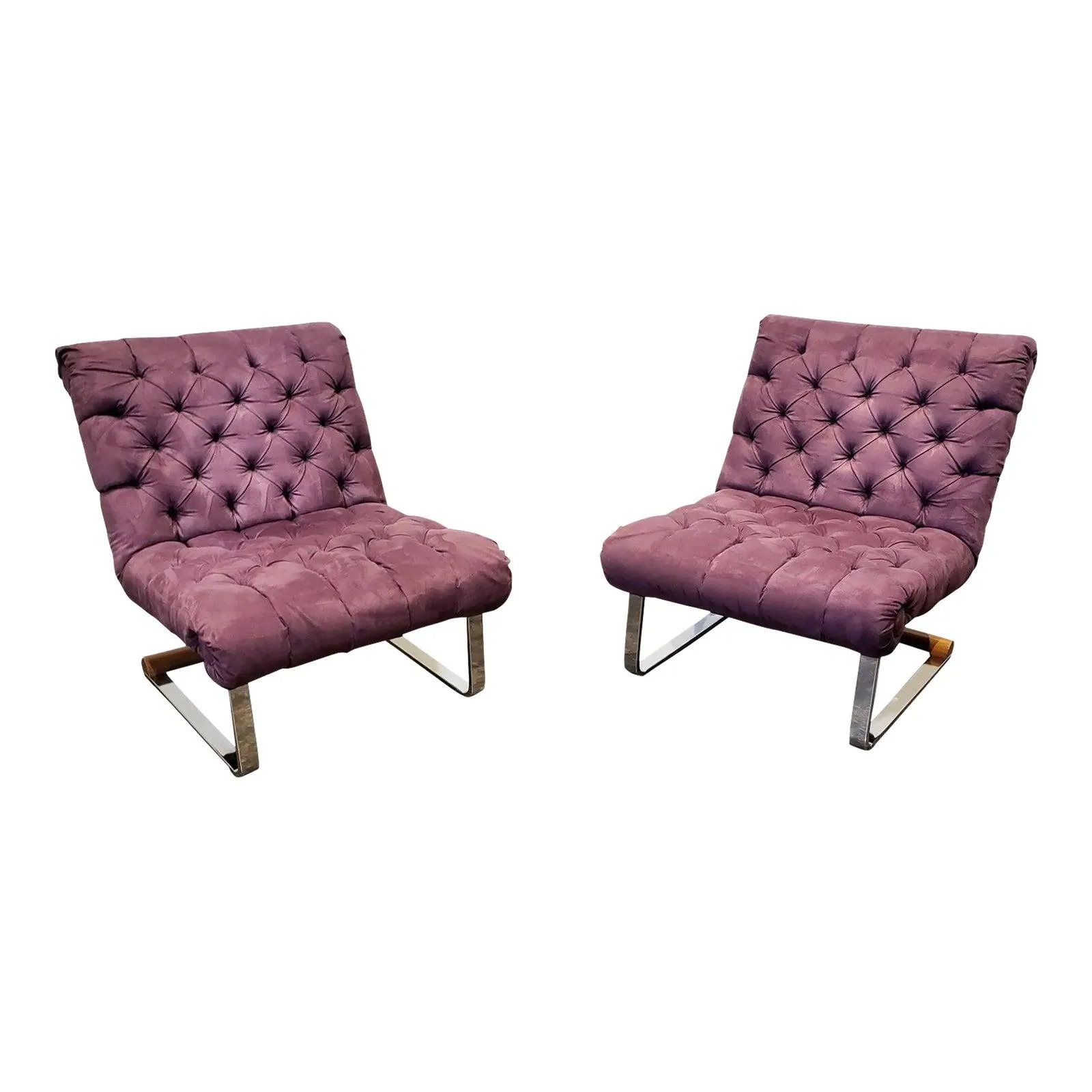 Milo Baughman Style Cantilever Lounge Slipper Chairs - a Pair