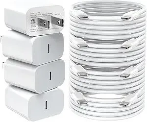 iPhone Charger Fast Charging,20W PD USB C Wall Charger 4 Pack with 6FT Fast Charging Cable - Fast Charger for iPhone 14/14 Pro Max/13/13 Pro/12/12 Pro/11/11 Pro/XS, iPad