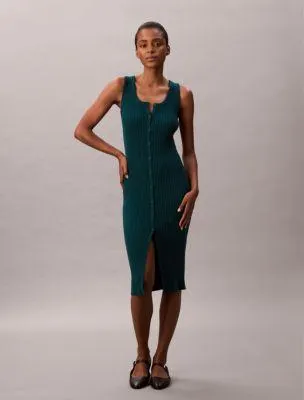 Smooth Cotton Rib Slim Midi Dress