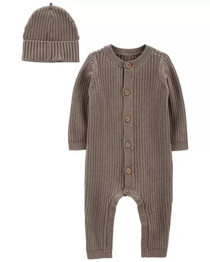 Baby 2-Piece Sweater Jumpsuit & Cap Set