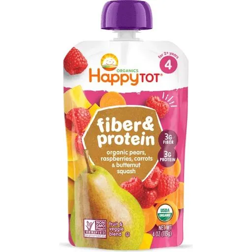 Happy Tot Organics Non-GMO Pears Raspberries Carrots & Butternut Squash Stage 4 Baby Food 4 oz bag