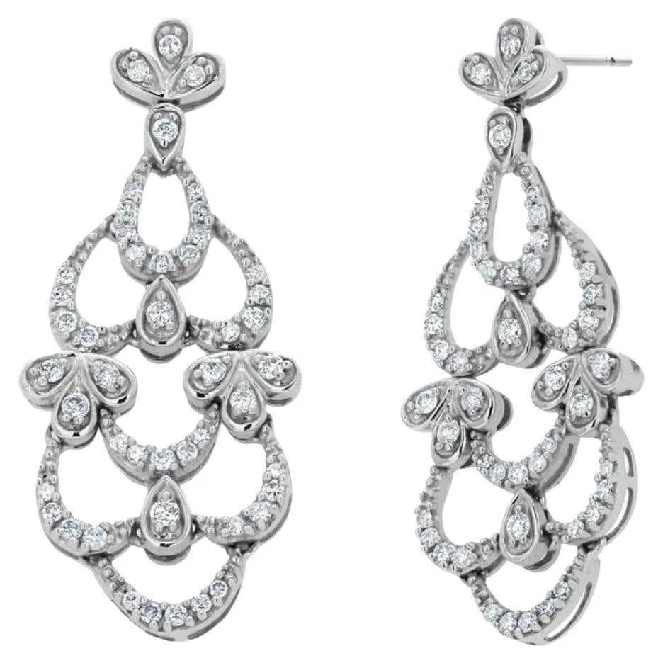 14K White Gold Diamond Chandelier Earrings 1.12 Carats