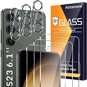 3 Pack Glass Screen Protector for Samsung Galaxy S23 [6.1 inch] + 3 Pack Camera Lens Protector, 9H Tempered Glass, Fingerprint Unlock, HD Clear Case Friendly Anti-Scratch