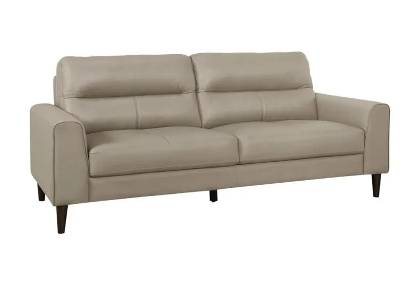 Anslee Beige Latte 76" Leather Sofa | Tufted