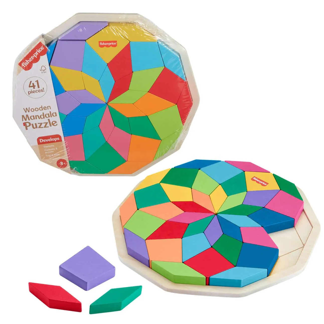 Fisher-Price Wooden Mandala Geometric Puzzle For Toddlers & Kids, 40 Wood Pieces