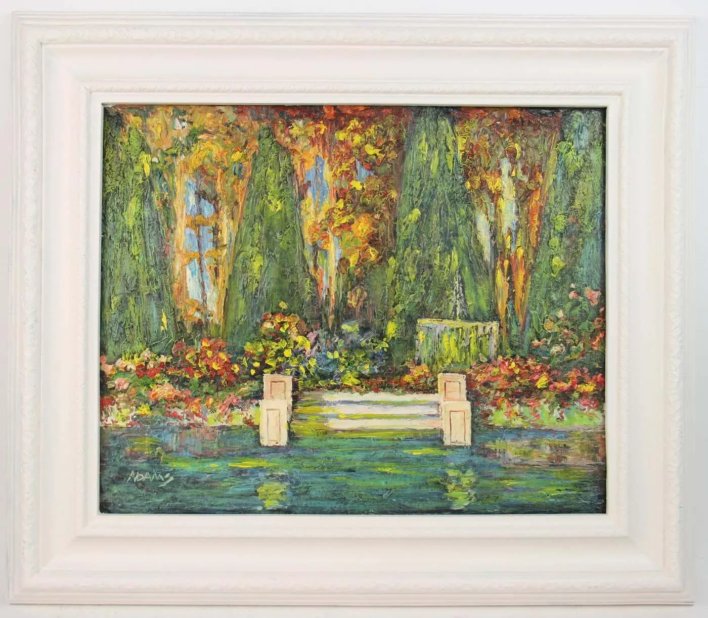 Vintage French Impressionist Villa Gardens Landscape Oil Painting 1960's