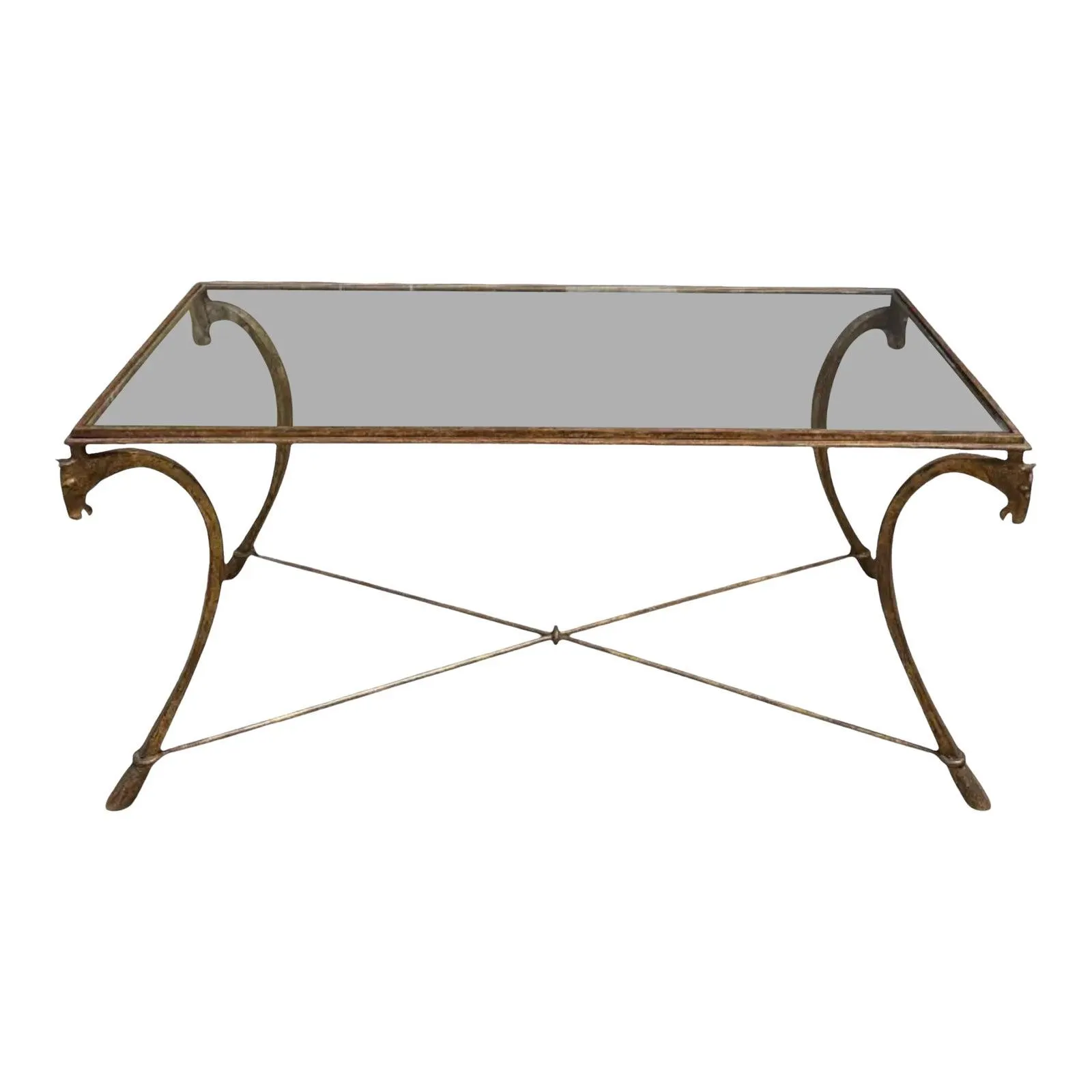 Maison Ramsay Art Deco French Gilt-Metal & Glass Horse Head Cocktail Table 1940