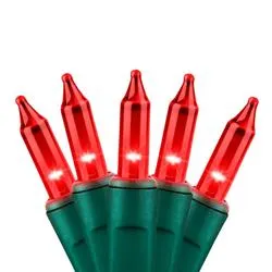 100 Count Red Bulbs and Green Cord String Lights