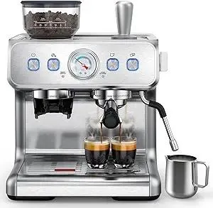 COWSAR Espresso Machine with Grinder, 2025 Upgraded Espresso Machine 15 Bar, Expresso Machine with Milk Frother Steam Wand, 75 Oz Removable Water Tank for Cappuccino, Latte, Stainless Steel