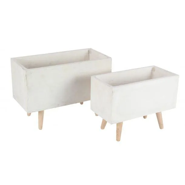Set of 2 White Fiber clay Contemporary Planter, 17", 21"