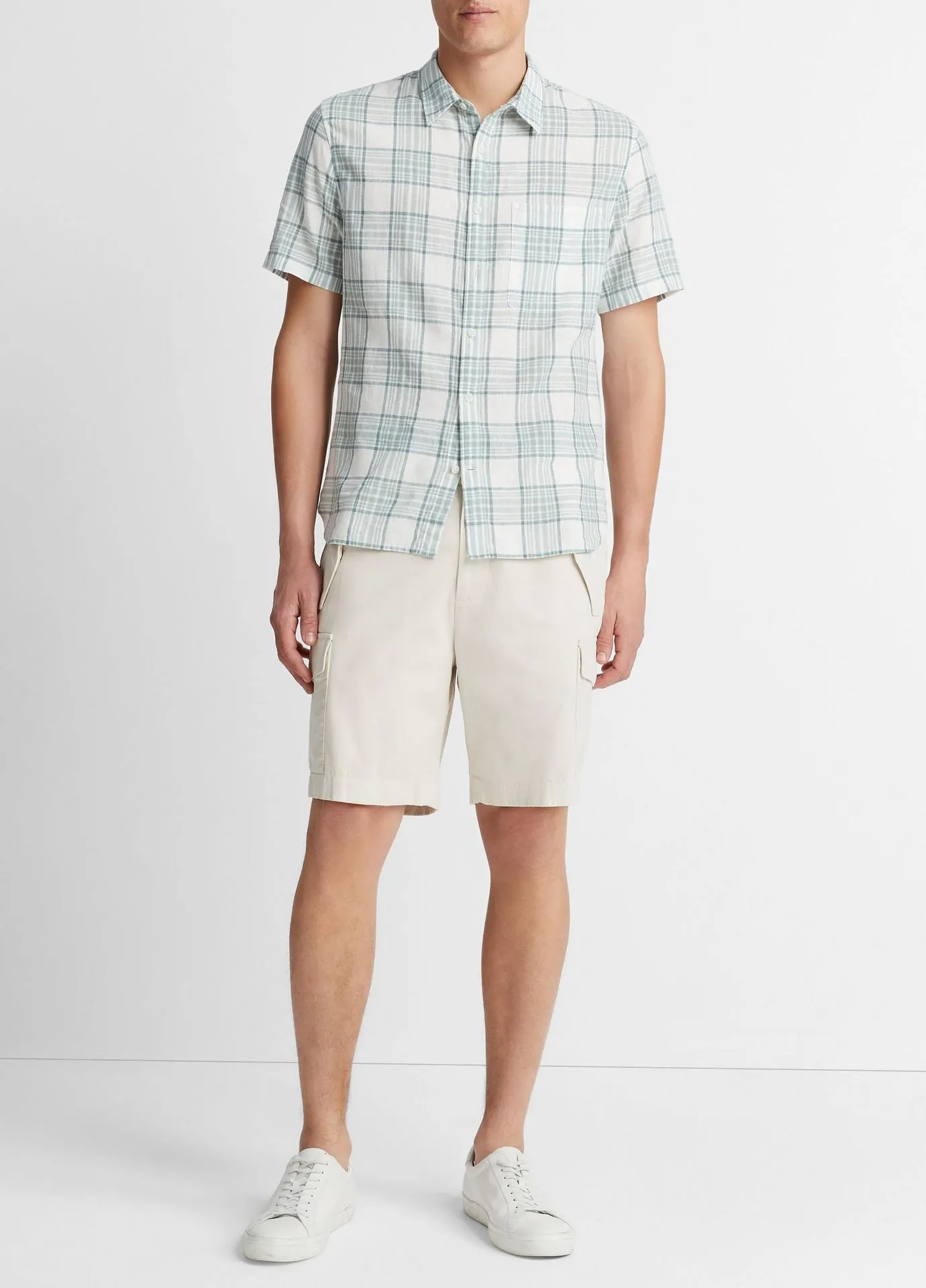 Kino Plaid Linen-Cotton Short-Sleeve Shirt
