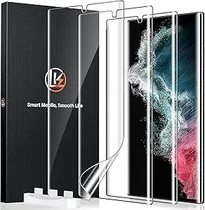 LK 3 Pack for Samsung Galaxy S22 Ultra Screen Protector [Not Glass] [Support Fingerprint Unlock] Bubble Free, with Easy Installation Tool, 3D Curved Max Coverage for S22 Ultra 6.8-inch