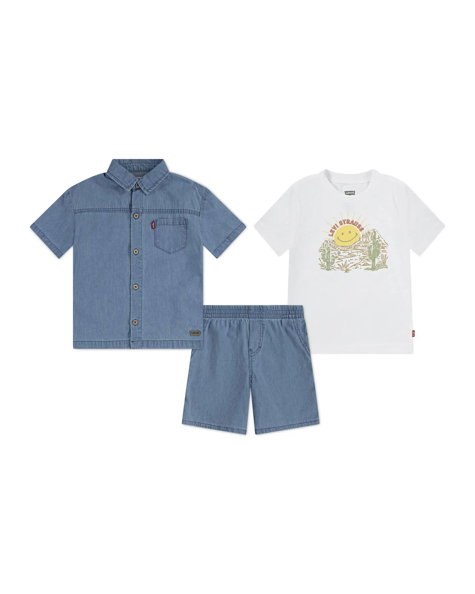 3pc Layering Lightweight Denim Short Set Toddler Boys 2t-4t