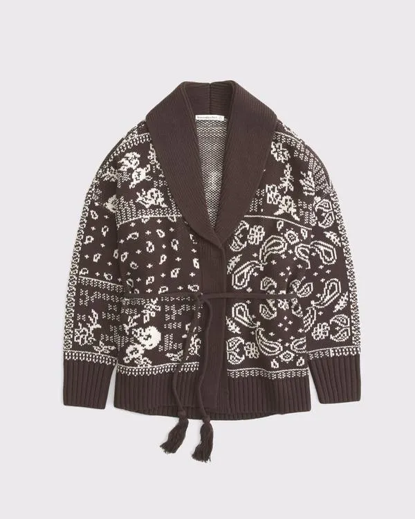 Bandana Print Belted Cardigan