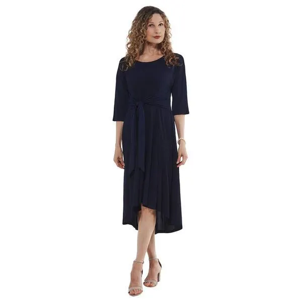 Womens Robbie Bee 3/4 Sleeve Crepe Tie Front Fit & Flare Dress