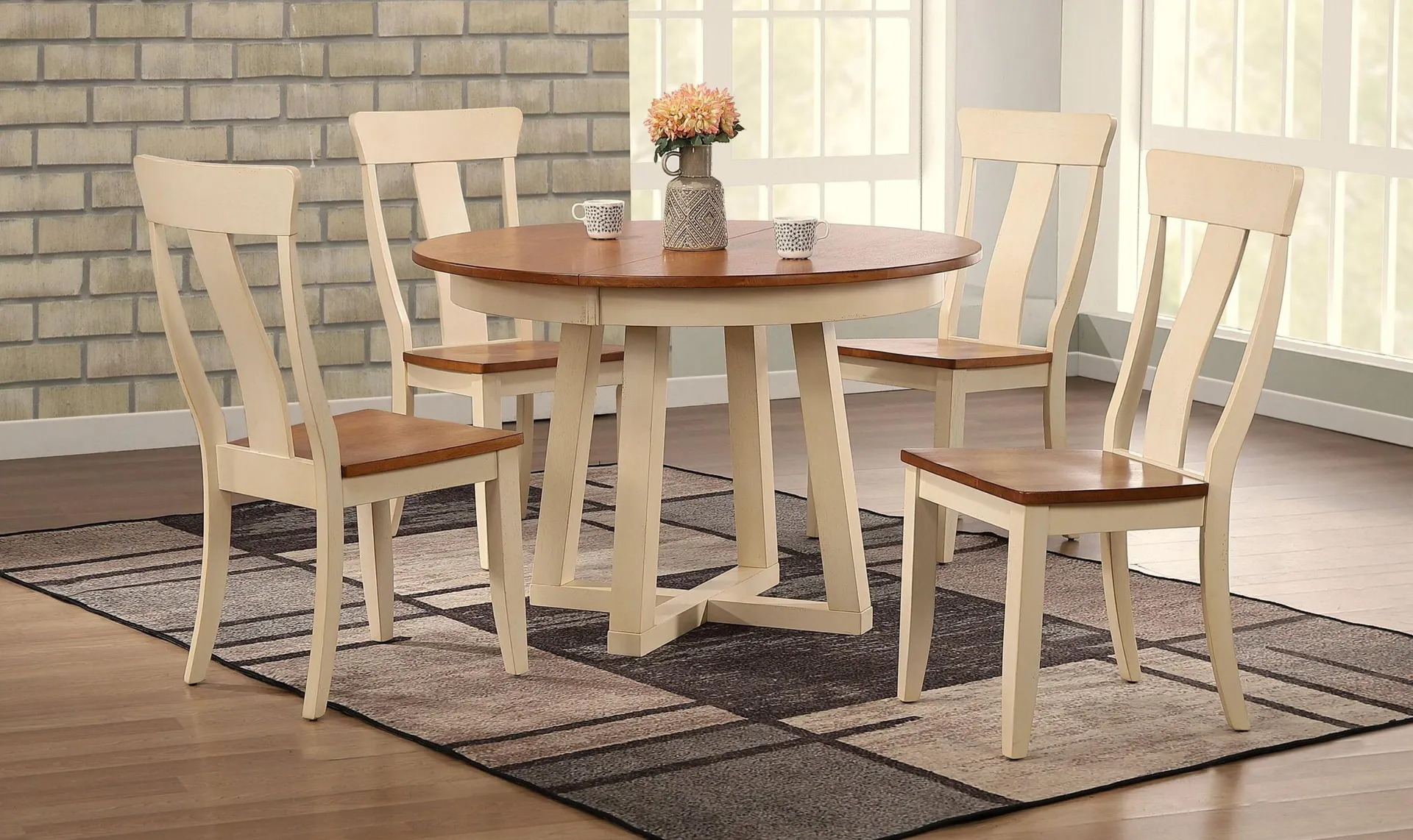 Iconic Furniture Round Antiqued Caramel Biscotti Dining Table Set