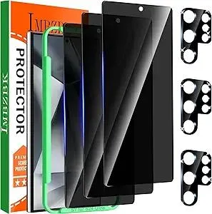 IMBZBK 3 Pack Privacy Screen Protector for Samsung Galaxy S24 Ultra Tempered Glass 3 Pack camera lens protector Accessories Anti Spy Case Friendly, Support Fingerprint reader, full coverage