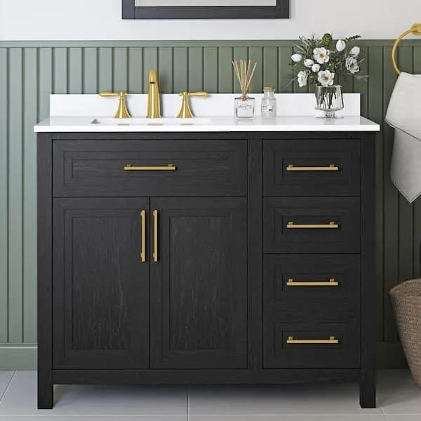Beaufort 42 in. Single Sink Black Bath Vanity with White Engineered Stone Top (Assembled)