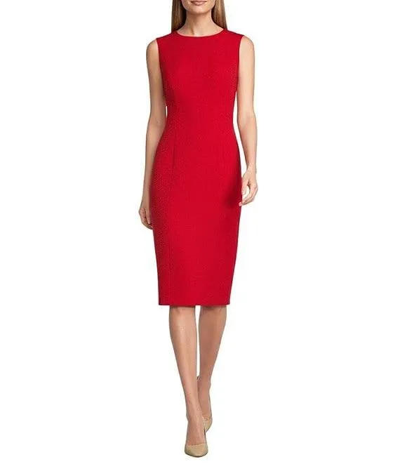 Angie Crepe Crew Neck Sleeveless Back Split Hem Column Sheath Coordinating Dress