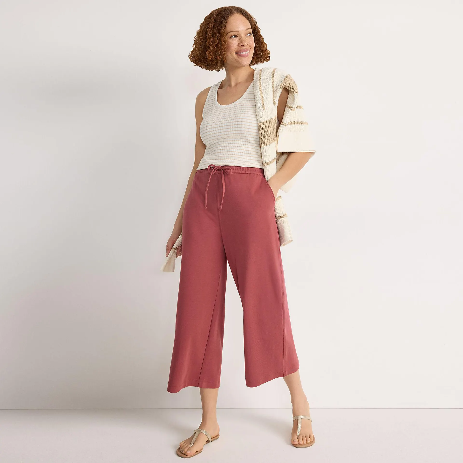 Women's Sport Knit Elastic Waist Wide Leg Crop Pants