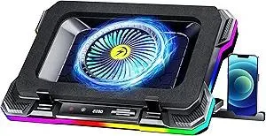 KeiBn Gaming Laptop Cooling Pad, Laptop Cooler with 5.5inch Cooling Fan, Rapid Cooling Fan Laptop 15.6-19.3inch, Infinitely Variable Speed, 7 Height Stands, 2 USB Ports-K1 5V