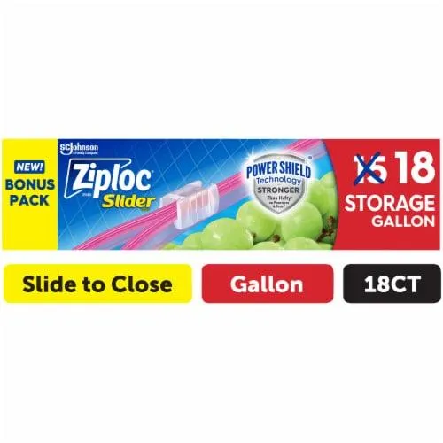 Ziploc® Brand Storage Slider Gallon Bags, Power Shield™ Technology, Expandable Bottom, 18 count