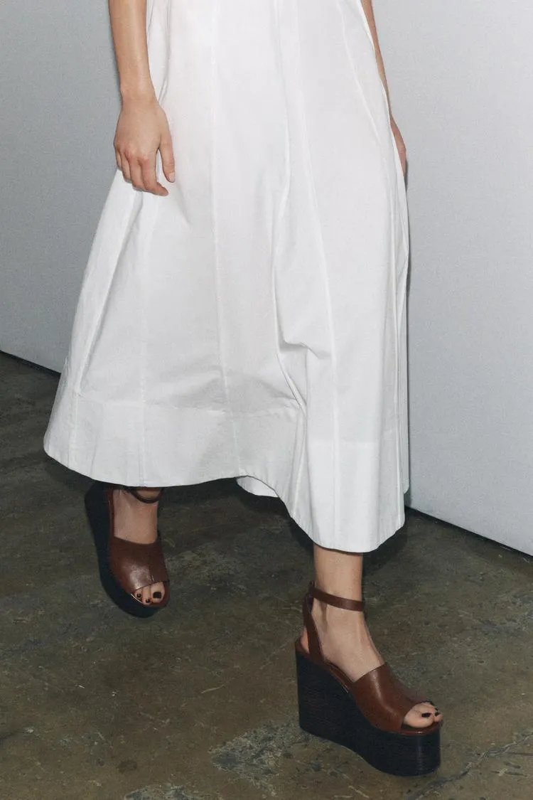 LEATHER WEDGE SANDALS WITH STRAP