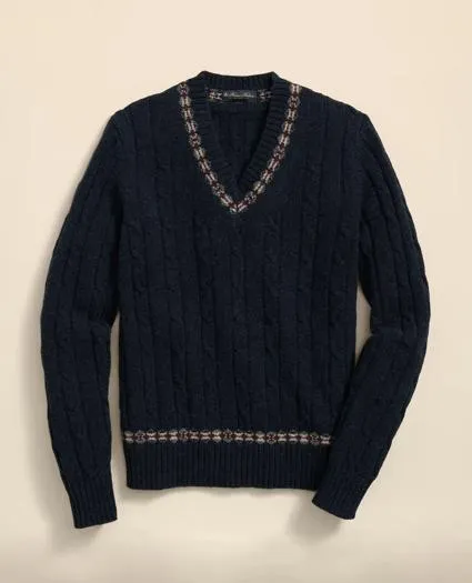 Shetland Wool Fair-Isle Tipped Archive Tennis Sweater