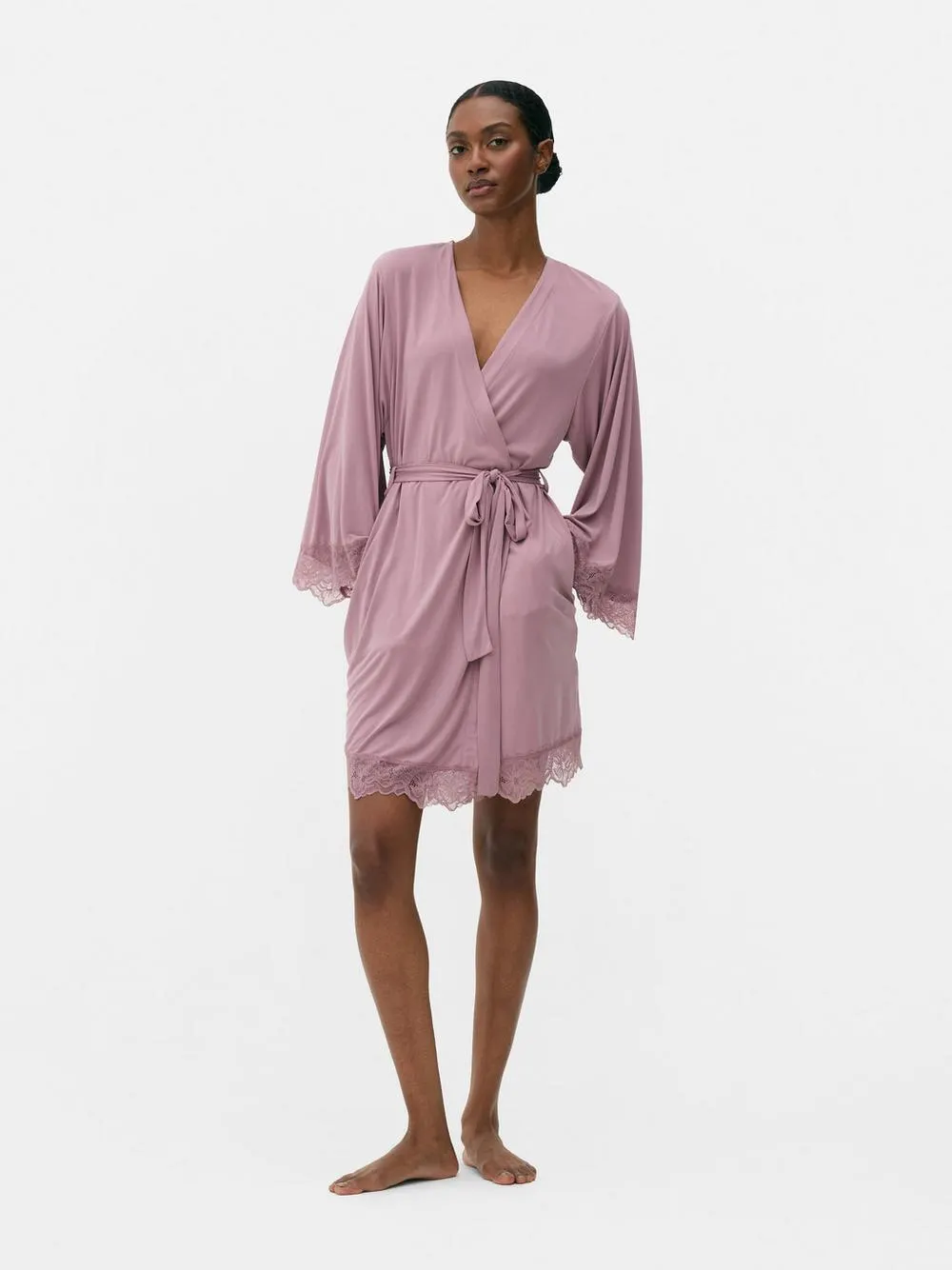 Mid Length Lace Trim Robe
