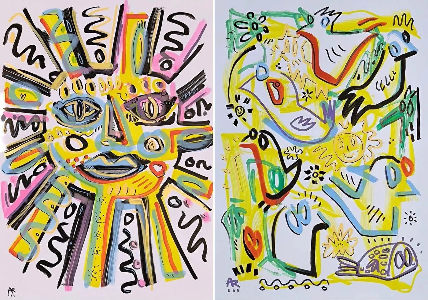 Angel Rivas 2 Drawings, SUN & BIRDS 2025