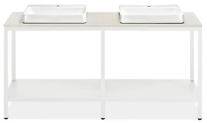 Parsons 72w 21.75d 37.25h Bath Vanity in WHT w/LGT GRY Top & 1-HL Vessel Sinks