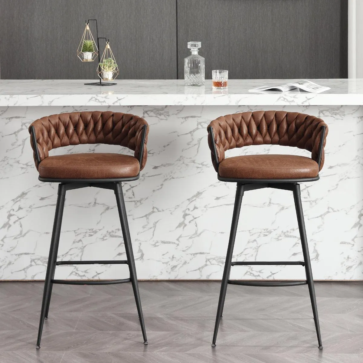 Kymberlynn Swivel Upholstered Low Back Bar & Counter Stool With Metal Frame (Set of 2)