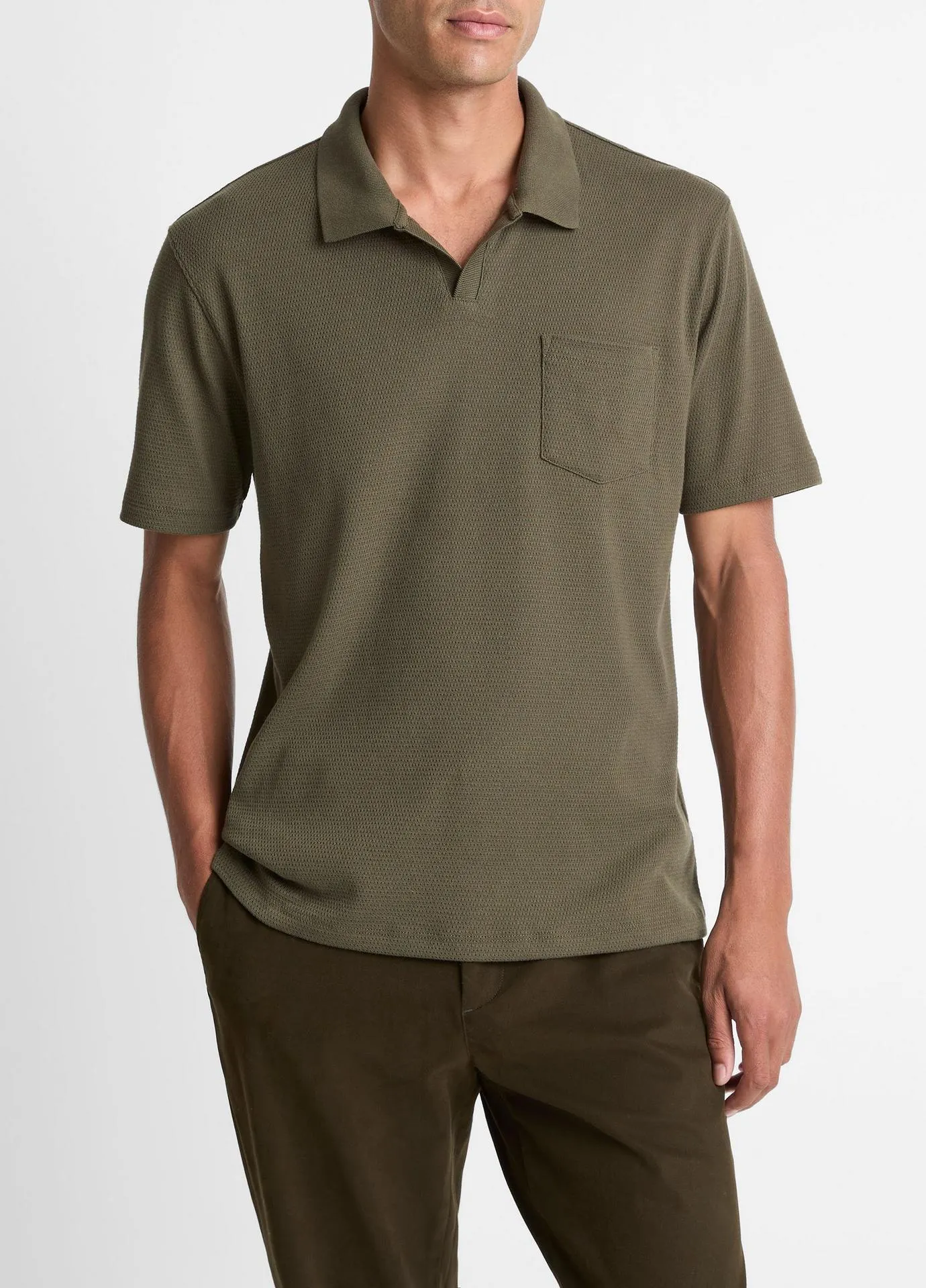 Cotton-Blend Johnny-Collar Polo Shirt
