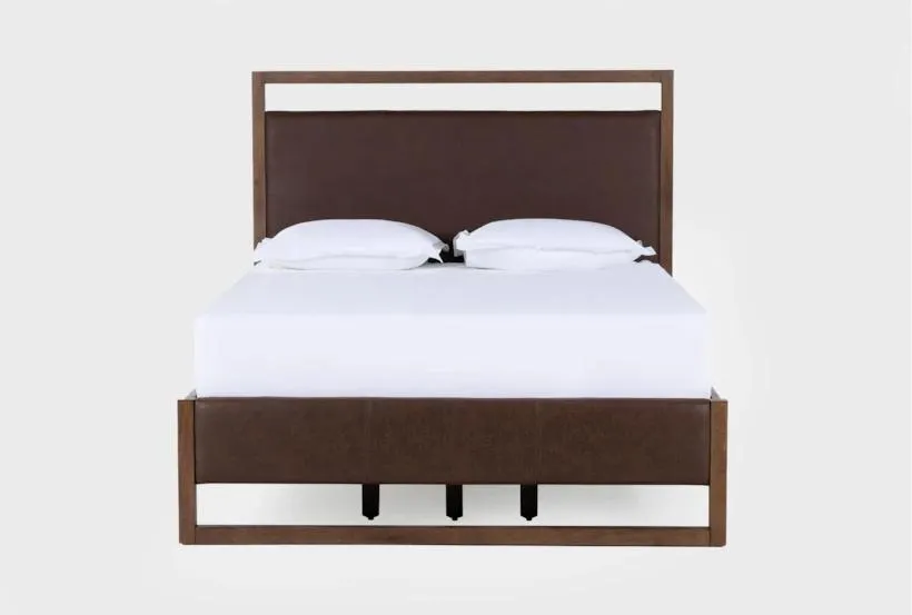 Sawyer Brown Walnut Queen Wood & Upholstered Platform Bed With Storage | Drawers